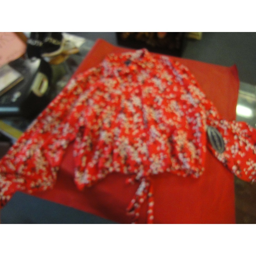 Scoop womens XL long sleeve crop top‎ drawstring tie bottom button front shirt